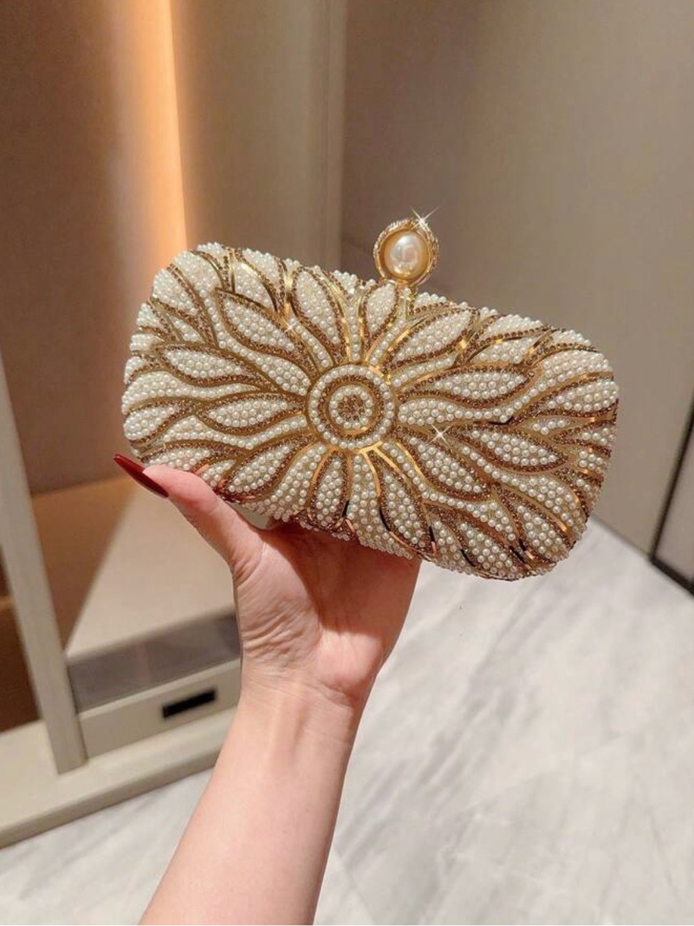 Pearl & Gold Floral Evening Clutch NWT